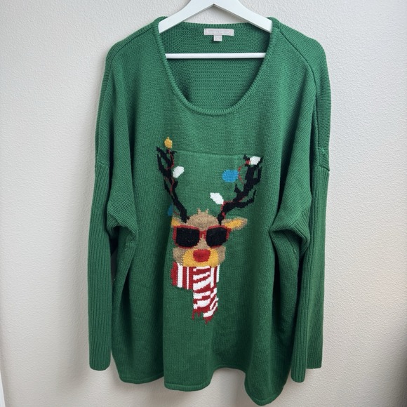 Woman Within Sweaters - Woman Within Ugly Christmas Grandma Sweater Plus Size Long Sleeve Size 3X Green